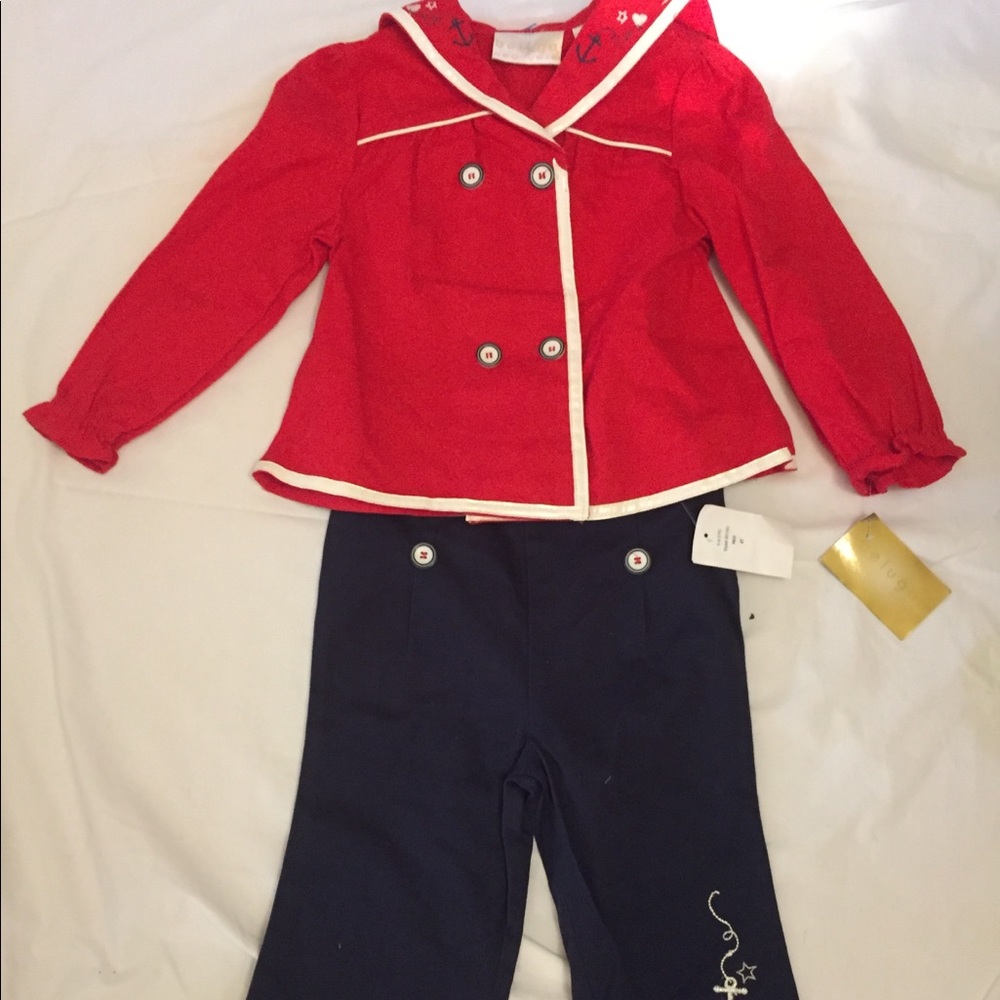 5-28 Girls nautical theme sailor anchor pant sets outfit NWT NEW 4t
